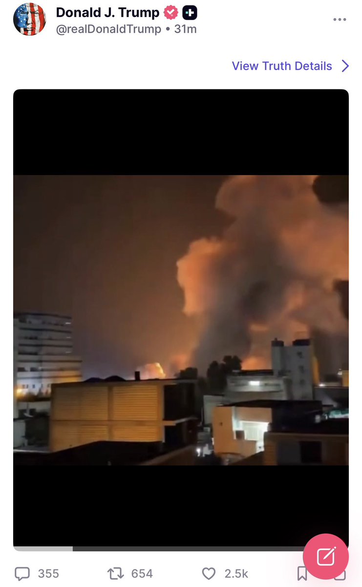DanielLDavis1's tweet photo. This is one of at least 12 images of “war porn” posted by President Trump allegedly showing the results of the strikes he ordered in Iran tonight. 

Lusting after the carnage of other people’s death and destruction in a war he chose — a war that was illegal, immoral, and unethical (and wholly unnecessary for our national security) — is reprehensible behavior. 

Even in those rare circumstances when war is necessary and thrust upon us, killing other people should be gravely considered action and only undertaken as a last resort. Under no circumstances should the nation’s president *relish* ordering the deaths of others. 

That is evidence of a heart that *enjoys* killing and thus it’s more likely he’ll continue to do so… with or without justification.