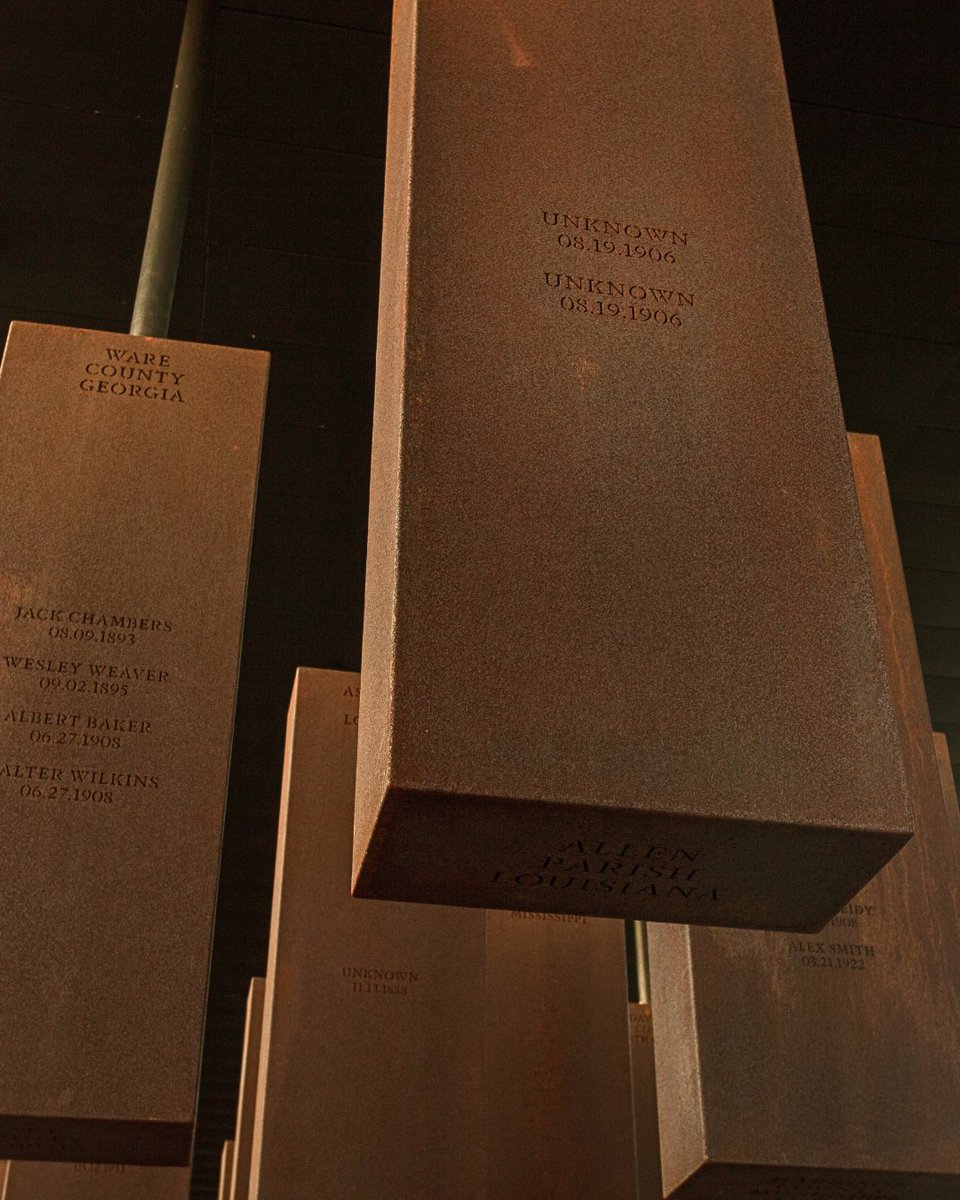LegacySites's tweet photo. 800 corten steel monuments hang at the National Memorial for Peace and Justice in Montgomery, Alabama—one for each county in the U.S. where a racial terror lynching took place. https://t.co/dNDZSPWxKK