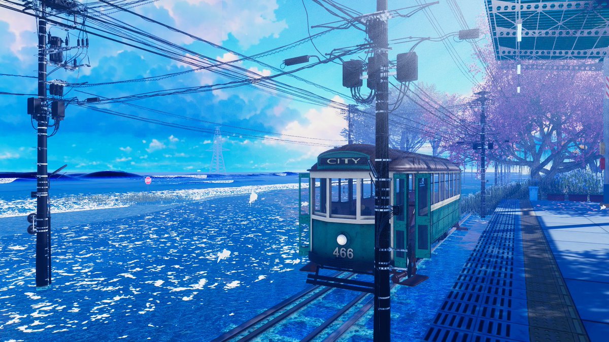 tokiwailm's tweet photo. 碧蓝空想（湛望角站）　―By 元气克星花阳
夏の波と空、花々が飾る海の駅のワールドです。

https://t.co/vTbp5GxtRq
#VRChat_world紹介 #VRChat https://t.co/DVG2WPtpIO