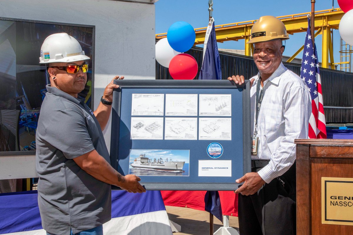 GDNASSCO's tweet photo. Another historic milestone is officially in the books! Today we celebrated the Start of Construction Ceremony for the future USNS Joshua L. Goldberg, the 11th T-AO in the John Lewis Fleet Oiler program.🎊

Born in Belarus during the reign of the Russian Empire, Goldberg would eventually become the first rabbi commissioned as a U.S. Navy chaplain.

To mark the occasion, the ceremonial first cut of steel was made by longtime NASSCO employee, Arnold Patterson, Production Supervisor, Blast & Paint Dept. Arnold started his journey with us 33 years ago as a painter in the Blast & Paint Department. As he prepares to retire next year, he will finish his incredible career right where it all began – in the very same department.

Thank you, Arnold, for over three decades of hard work, leadership, and expertise. We are honored to have you guide this new vessel as it begins to come to life!

#NASSCObuilt #shipbuilding
