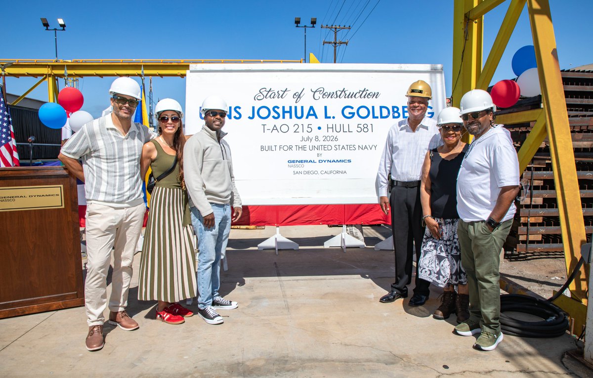 GDNASSCO's tweet photo. Another historic milestone is officially in the books! Today we celebrated the Start of Construction Ceremony for the future USNS Joshua L. Goldberg, the 11th T-AO in the John Lewis Fleet Oiler program.🎊

Born in Belarus during the reign of the Russian Empire, Goldberg would eventually become the first rabbi commissioned as a U.S. Navy chaplain.

To mark the occasion, the ceremonial first cut of steel was made by longtime NASSCO employee, Arnold Patterson, Production Supervisor, Blast & Paint Dept. Arnold started his journey with us 33 years ago as a painter in the Blast & Paint Department. As he prepares to retire next year, he will finish his incredible career right where it all began – in the very same department.

Thank you, Arnold, for over three decades of hard work, leadership, and expertise. We are honored to have you guide this new vessel as it begins to come to life!

#NASSCObuilt #shipbuilding