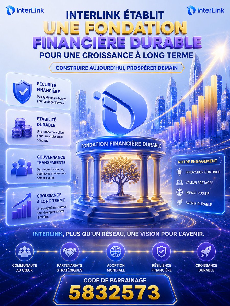 KokouK25's tweet photo. Cette illustration met en avant la construction d'une base financière durable pour soutenir la croissance à long terme d'InterLink.
#InterLink #ITLG #ITL
#InterLinkSeoumPrivateMainnet https://t.co/dlOVkNnaLy