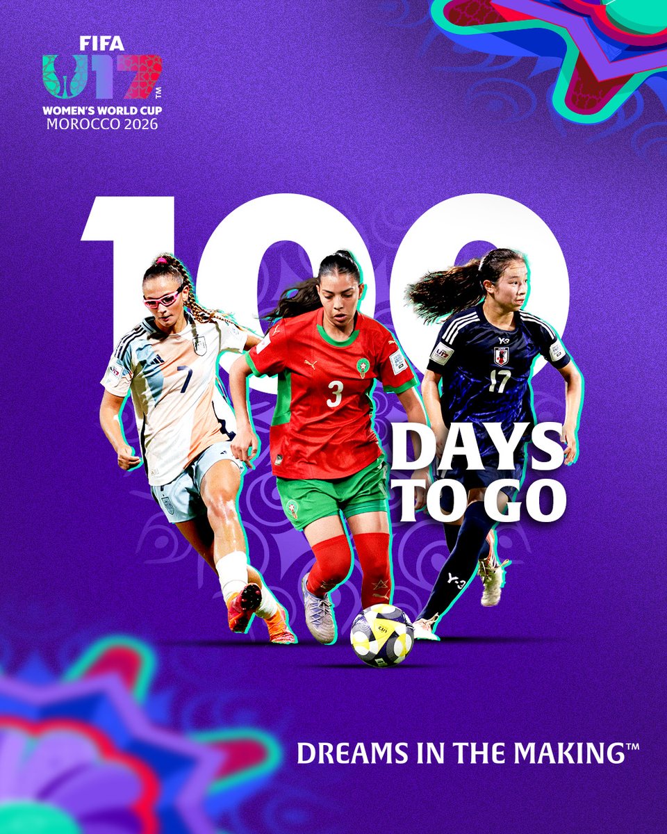 FIFAWWC's tweet photo. 100 days to go until the FIFA U-17 Women’s World Cup 2026™️ kicks off! 🙌

#U17WWC