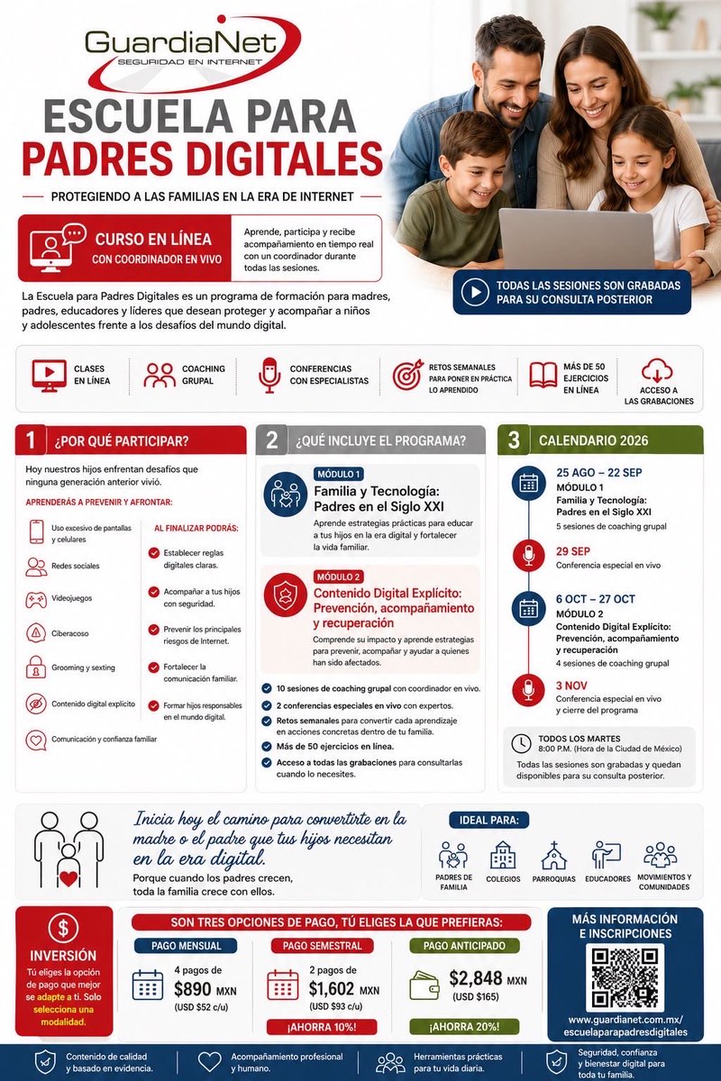 GuardiaNetMX's tweet photo. 📱 ¿Tus hijos crecieron con Internet, pero nadie nos enseñó a ser padres en la era digital?

Hoy educamos en un mundo completamente diferente al que vivimos de niños. La buena noticia es que podemos aprender.

Abro hilo 🧵👇 https://t.co/nsVZVeFsDW