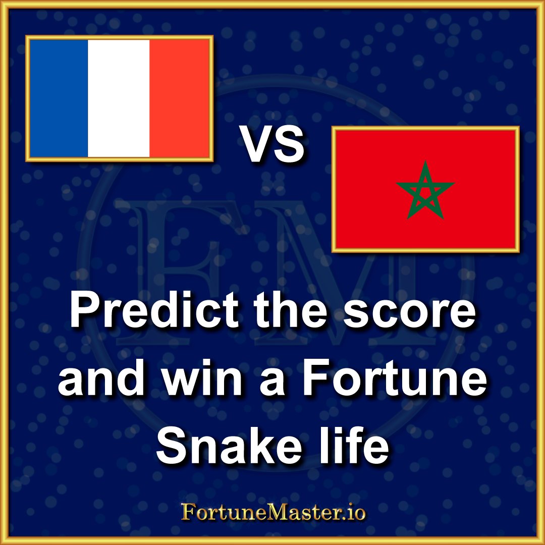 The4tuneMaster's tweet photo. ⚽ World Cup Score Predictor is back!

Predict the score of France vs Morocco and win a free Fortune Snake life.

How to enter:
1⃣ Like & repost this post
2⃣ Comment your prediction before halftime

5 winners selected from correct predictions after the match.

If no exact scores are guessed, closest predictions win.

Good luck Masters!