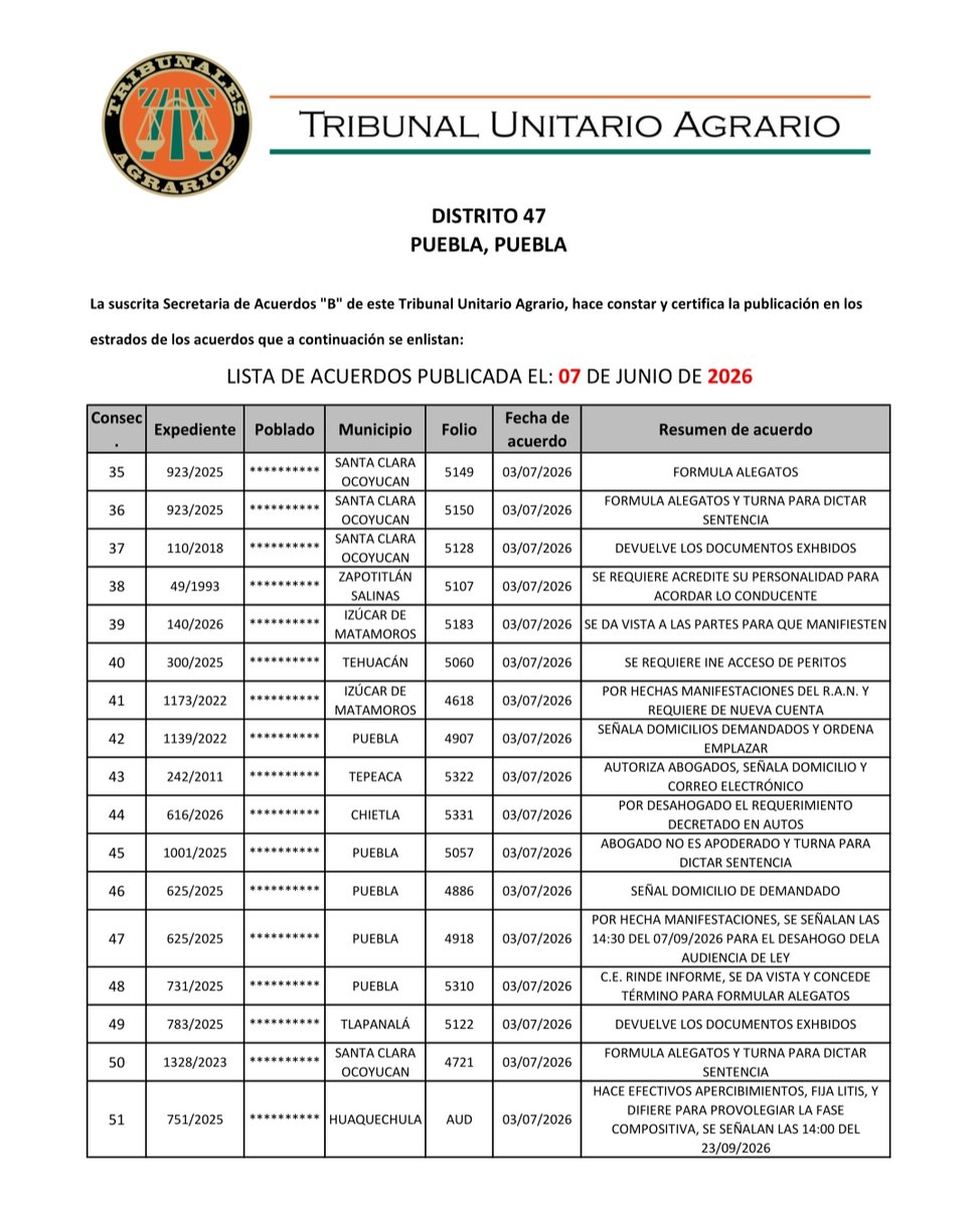 Tribunal47's tweet photo. Se publica la Lista de Acuerdos correspondiente al dia 6 de Julio de 2026 publicada el dia 7 de Julio 2026 https://t.co/vvOrwQOSz4