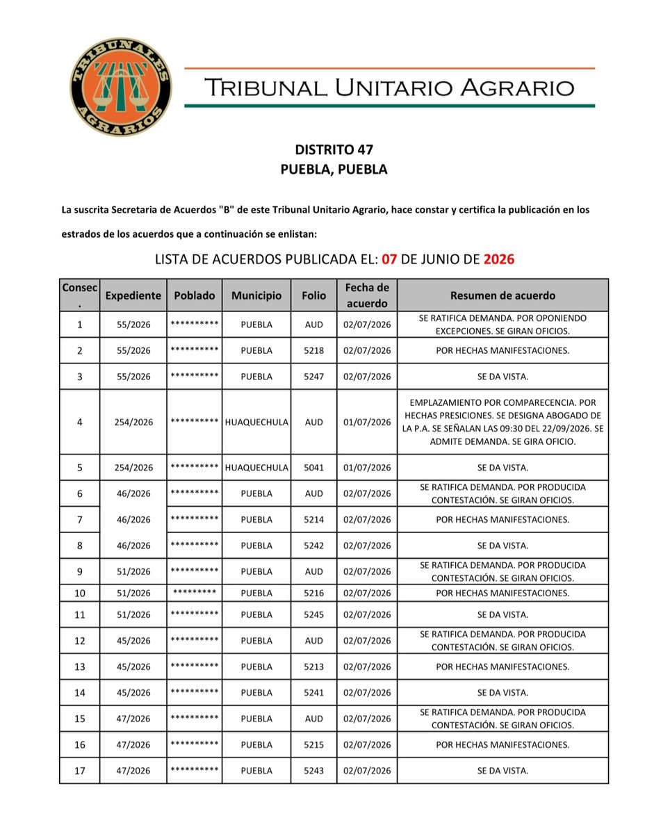 Tribunal47's tweet photo. Se publica la Lista de Acuerdos del dia 06 de Julio de 2026 publicada el dia 7 de Julio 2026 https://t.co/ld5OzOYzX7