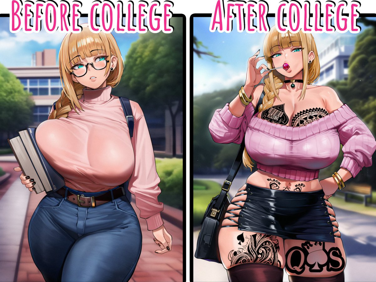 BoyWhoDoesEdits's tweet photo. You hadn’t seen your childhood crush since she left for college in another city. 

You two had agreed if neither of you were married by the end of college, you’d marry each other. 

After 4 long years you guys finally meet, but she looks a little… different? 

Gens: @Maddie_QOS https://t.co/Johca0t2gf