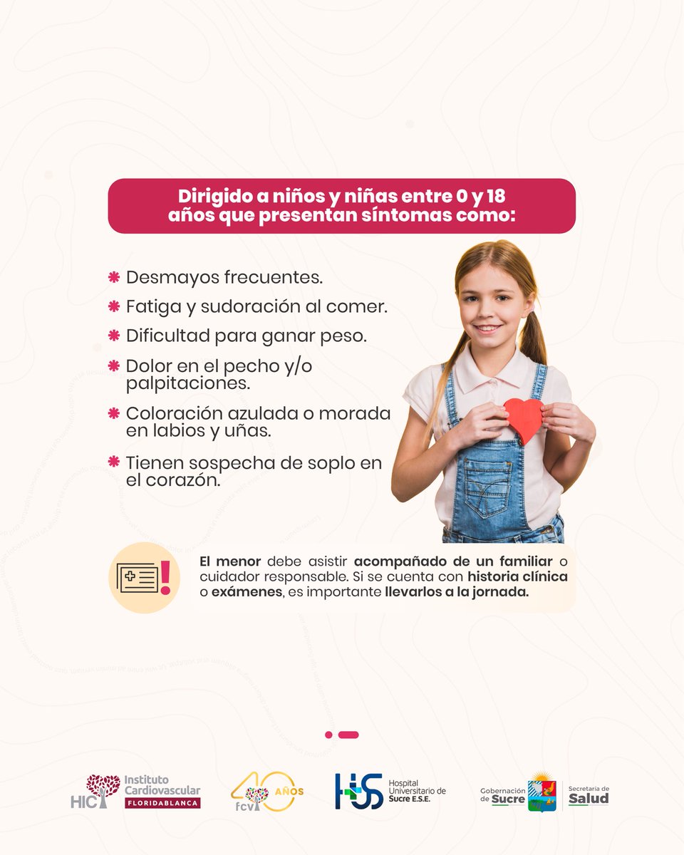 fcvcolombia's tweet photo. 🩺🫀 ¡Nuestro siguiente destino es Sincelejo!

El viernes 24 y sábado 25 de julio estaremos realizando una jornada gratuita para la detección de problemas cardíacos en niños.

📌 Encuentra toda la información sobre requisitos, horarios e inscripciones en este post.

#hicmáscerca https://t.co/hP8K4zmbPj