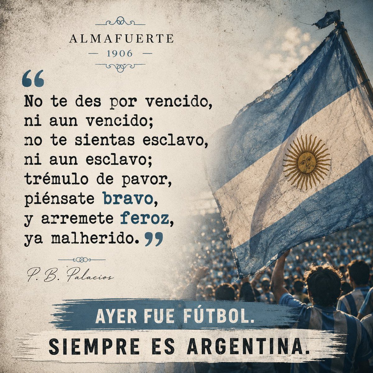 KrCarlit's tweet photo. Casi 120 años después, este poema sigue vigente.

Ayer fue fútbol. 
Pero siempre está ese espíritu argentino que nos hace levantarnos, pelear y volver a empezar. https://t.co/Dkp6dZKEaU