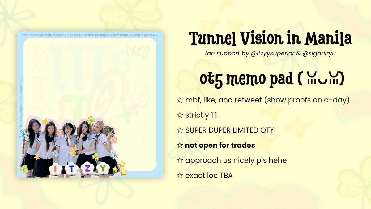 itzyysuperior's tweet photo. ot5 memo pad fan support by @itzyysuperior
&amp; @sigarilryu 

☆ mbf, like, and retweet (show proofs on d-day)

☆ strictly 1:1

☆ SUPER DUPER LIMITED QTY

☆ not open for trades

☆ approach us nicely pls hehe

☆ exact loc TBA (most probably we'll be at pick up coffee) https://t.co/3f89BQ3k6H