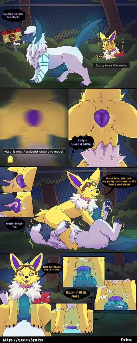 Spotxy's tweet photo. I completely forgot to upload this alt version of the comic!
  Never mess with Jolteons, they can also Top and give you some beautiful femdom, at the cost of being paralyzed so you can only watch. 
 You’ll allow Zippy to do this to you , right? https://t.co/7D7ipOF8Tz