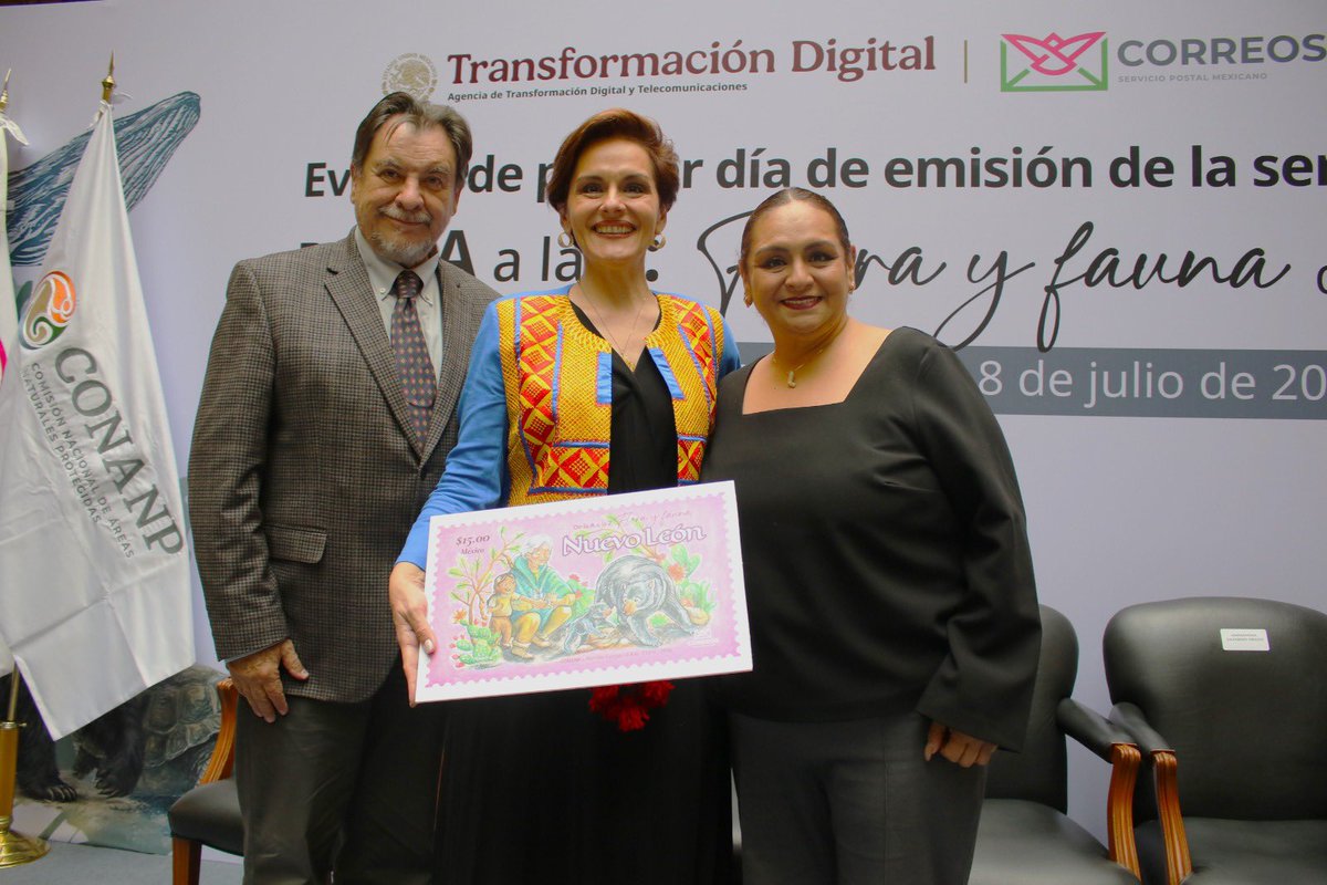 RepreNL_CDMX's tweet photo. La Coordinación de Gestión de la Representación de Nuevo León acudió a la Ceremonia de Primer Día de Emisión de la Serie Permanente 2026 “De la A a la Z, Flora y Fauna de México” en Palacio Postal, recinto de Correos de México.

En el evento se presentaron timbres con diseños de fauna emblemática de diversos estados de la República, entre los que destacó el oso negro de Nuevo León y el cual contará con un tiraje de 300 mil ejemplares.

Al término de la presentación, saludamos y agradecimos a la directora General del Servicio Postal Mexicano, Violeta Giorgina Abreu, por sus consideraciones hacia nuestro estado para esta iniciativa y al Titular de la Comisión Nacional de Áreas Naturales Protegidas, Pedro Álvarez Icaza.
#NuevoLeón #CDMX