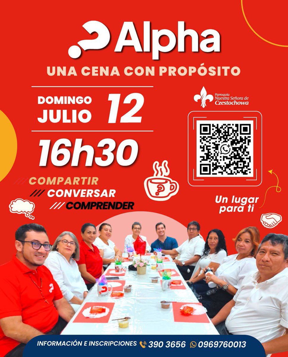 CzestochowaEc's tweet photo. Una cena para conocer mejor a Jesús. 
#Alpha #CzestochowaCultiva #conversar #comunicación https://t.co/Mdv5JUV3Zd