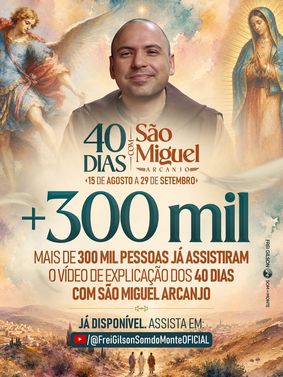 FreiGilsonCMES's tweet photo. Mais de 300 mil pessoas já assistiram ao vídeo de explicação dos 40 dias com São Miguel. Está disponível no canal do YouTube. E você já assistiu??? https://t.co/hC9Ugow4jh