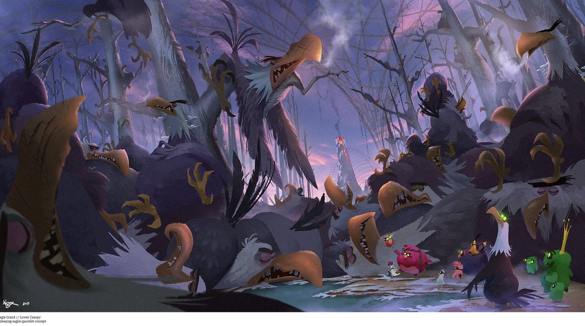 GoogalyB's tweet photo. @SomeKirbyFan I think the movie we ended up with is alright and can be very funny at points, but I can’t help but look at the early concept art/drafts for the film and think we got robbed hard. The eagles being legitimately intimidating would be so damn cool. https://t.co/UYDjHuSvWB