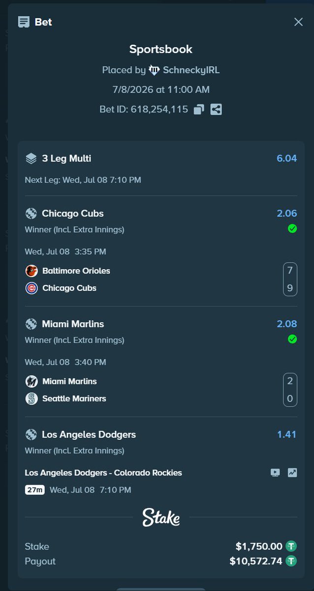 SchneckyIRL's tweet photo. ⚾️ITS TIME FOR DODGER BASEBALL!⚾️

✅$250 USD TO A RANDOM COMMENT IF THIS LAST LEG HITS ✅

#LetsGoDodgers #ITFDB https://t.co/Zbmdr5zNIh