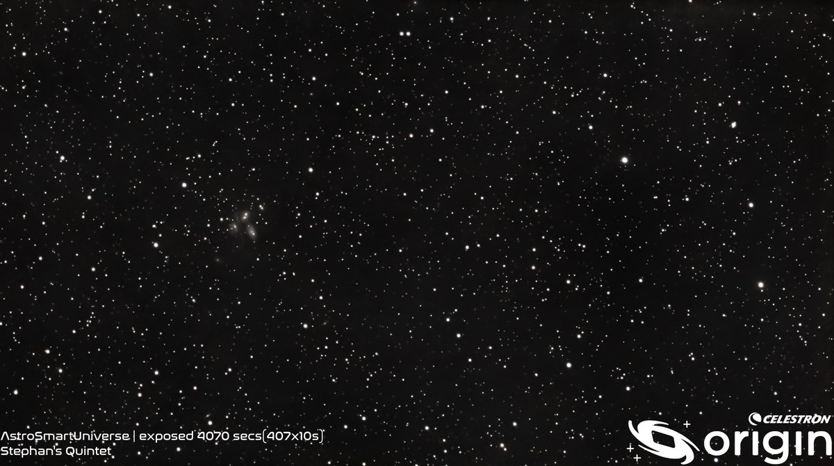 AstroSmartUni's tweet photo. ☄️🔭

📱

Name: Stephan's Quintet (HCG 92)
Constellation: Pegasus
Distance: 290 Mly
Smart Telescope: Celestron Origin Mark II
Mount: Alt-Azimuth
Bortle Scale: Class 7
Exposure Time: 68min
Filter: Built-in Filter
Image Processing: Origin App

#HCG92 #galaxy #celestronorigin #space https://t.co/3bOkVpHy1W