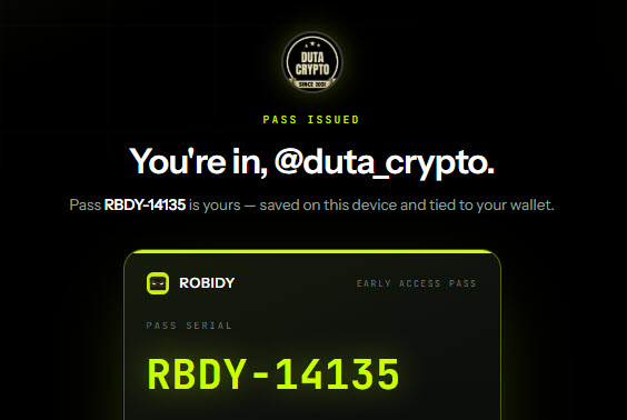 duta_crypto's tweet photo. Lagi rame chain Robinhood bang. Yuk kita klaim Pass dr protokol Robidy. Gratis kok. Gasken!

- https://t.co/lwbC2upcx1
- Masukkan username X
- Code: KMT3Z5JP
- Submit
- Kerjakan social tasks
- Submit alamat wallet