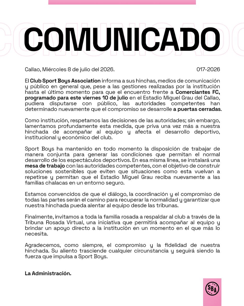 sportboys's tweet photo. Comunicado. https://t.co/UY3KxkCfY0