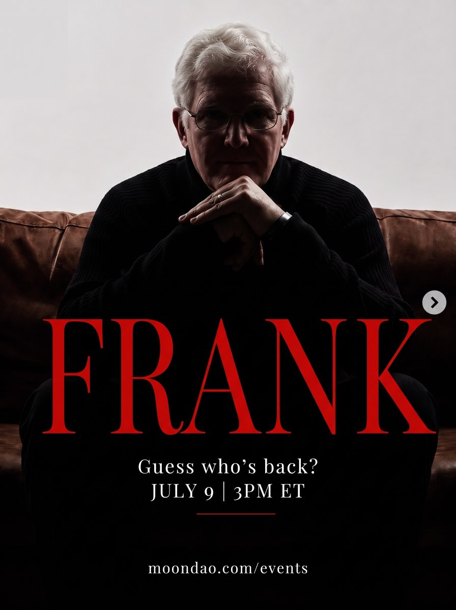 OfficialMoonDAO's tweet photo. Frank's back. Tune in live tomorrow. https://t.co/fVBbE5OHfP
