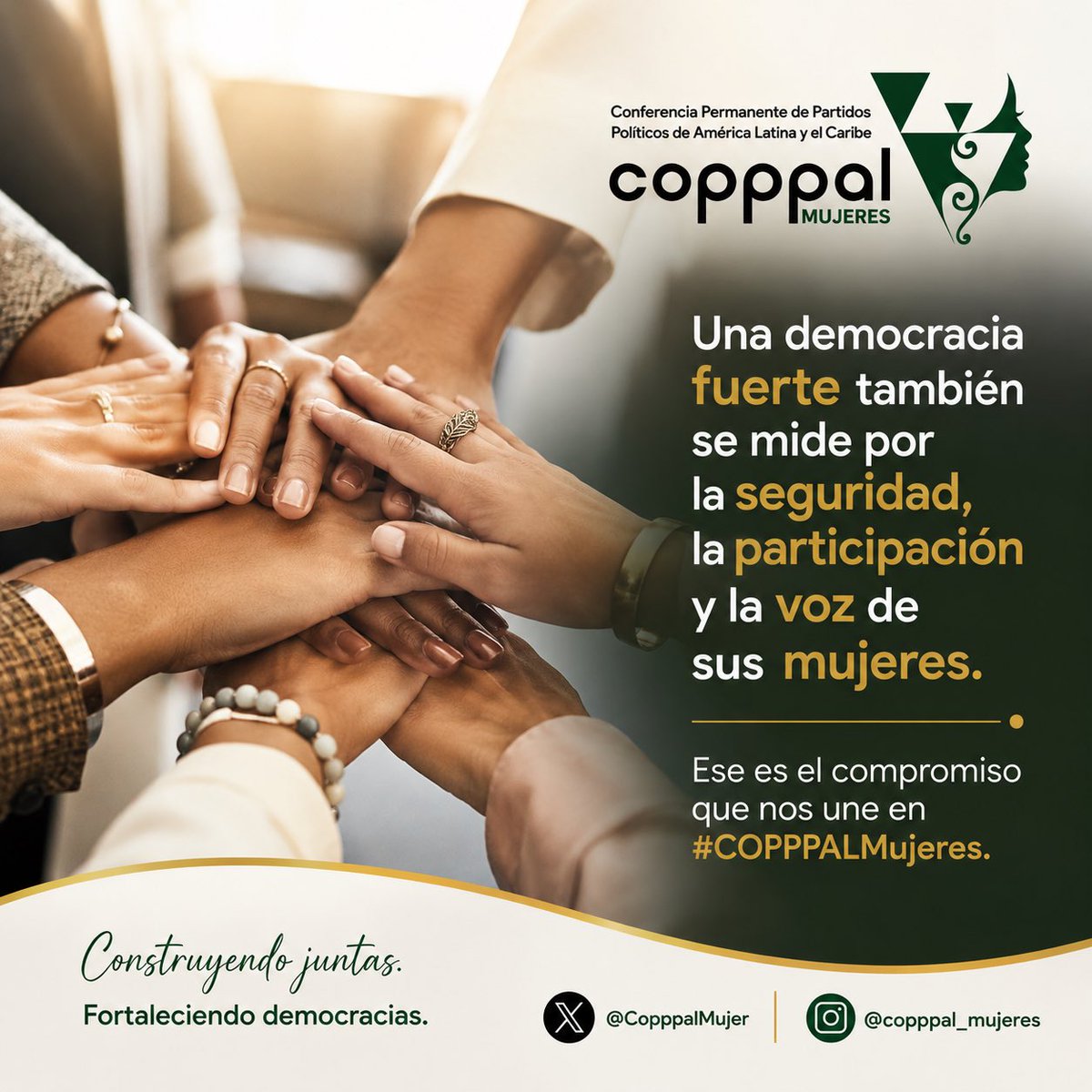 CopppalMujer's tweet photo. La democracia se fortalece cuando los derechos de las mujeres ocupan un lugar central en la agenda pública. En #COPPPALMujeres seguiremos impulsando acciones y alianzas para construir una región más justa y segura. #ConstruyendoJuntas https://t.co/Yhn1T2FSQN