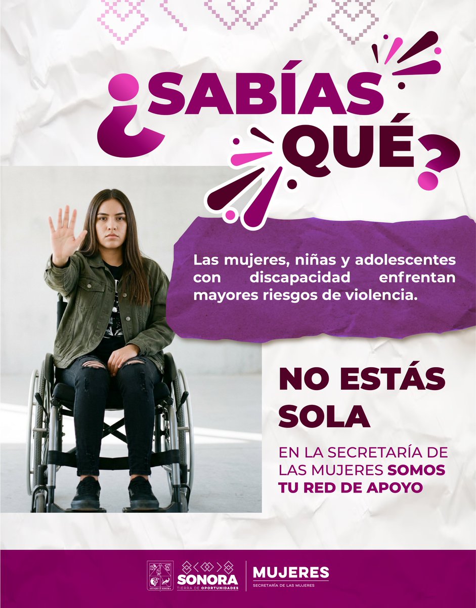 SeMujeresSon's tweet photo. 💜Si tú o alguien que conoces necesita orientación o acompañamiento, acércate a nuestros oficinas
📍#Hermosillo | Periférico Norte 328, colonia Balderrama.
Agenda tu cita al (662) 217 4986

#SomosMujeresConDerechos #MujeresConDiscapacidad #VidaLibreDeViolencia #SomosTuRedDeApoyo https://t.co/afOj3Q5FdT