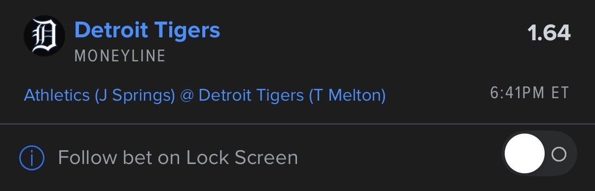 MoreGrace57795's tweet photo. MLB MONEYLINE PICK OF THE DAY ⚾️

→ Detroit Tigers ML

Backing the Tigers ✅ https://t.co/W4HEk0AdRB