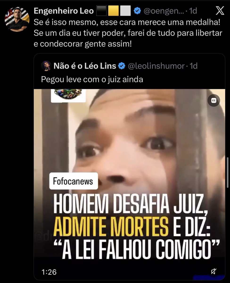 gugafigu's tweet photo. Dezenas de páginas compartilharam essa história dizendo que era um homem preso após agir em legítima defesa e desabafando: “A lei falhou comigo”. A verdade? Era uma novelinha do TikTok transformada em caso real para gerar engajamento. https://t.co/avNQwj95E7