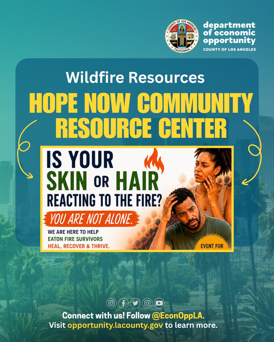 EconOppLA's tweet photo. Eaton Fire survivors: You are not alone. ❤️ 

📅 Saturday, July 11, 2026 
🕙 10 AM–2 PM 
📍 Hope Now Community Resource Center 
1800 N. Lake Ave., Pasadena, CA 91104 

📞 Registration is required: 626-817-3910 https://t.co/N8ZxscANYA