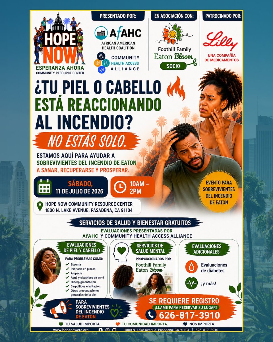 EconOppLA's tweet photo. Eaton Fire survivors: You are not alone. ❤️ 

📅 Saturday, July 11, 2026 
🕙 10 AM–2 PM 
📍 Hope Now Community Resource Center 
1800 N. Lake Ave., Pasadena, CA 91104 

📞 Registration is required: 626-817-3910 https://t.co/N8ZxscANYA