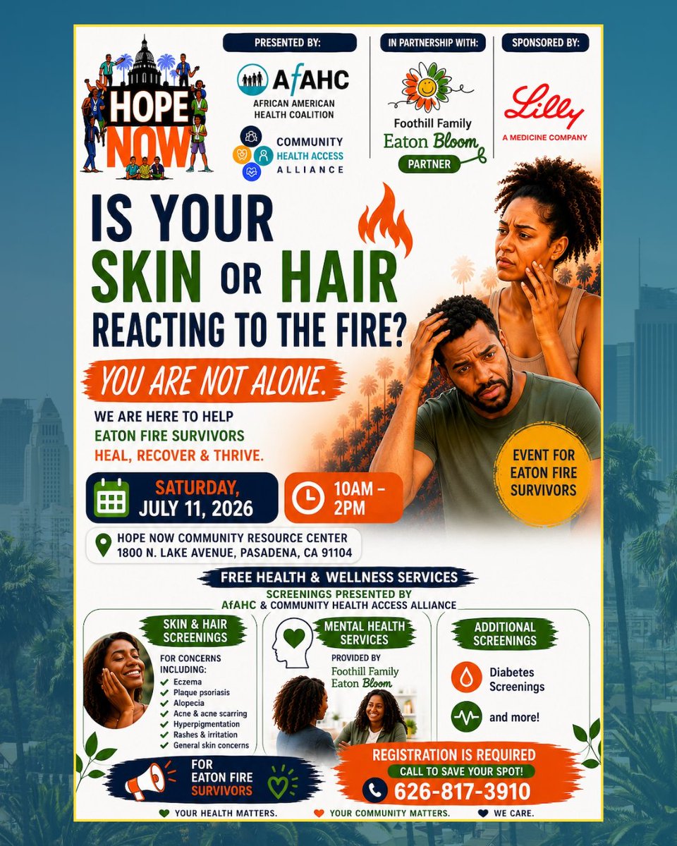 EconOppLA's tweet photo. Eaton Fire survivors: You are not alone. ❤️ 

📅 Saturday, July 11, 2026 
🕙 10 AM–2 PM 
📍 Hope Now Community Resource Center 
1800 N. Lake Ave., Pasadena, CA 91104 

📞 Registration is required: 626-817-3910 https://t.co/N8ZxscANYA