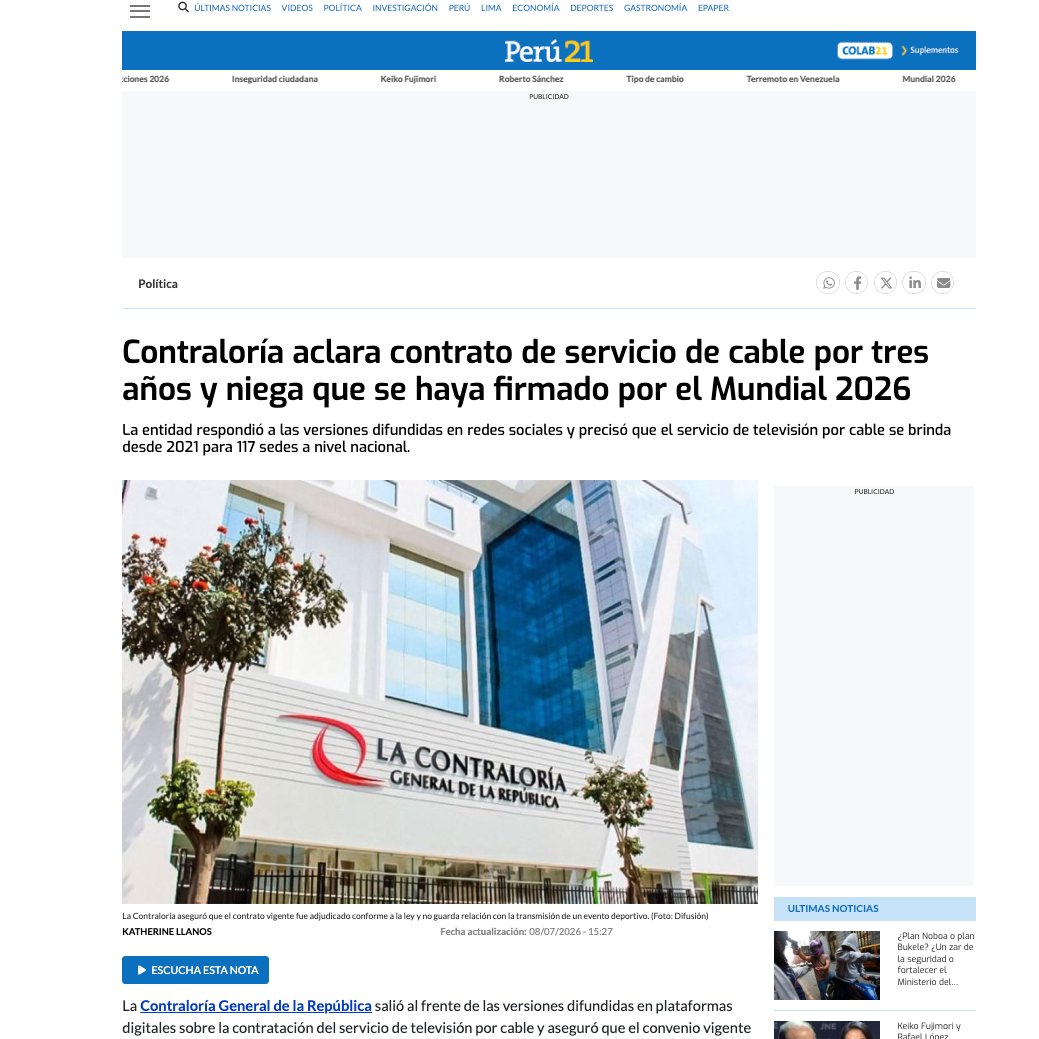 eloymarchan's tweet photo. Izquierda: El Foco, medio que vive de sus suscriptores, destapando escandaloso contrato del Congreso y la Contraloría para ver el Mundial de Fútbol.
Derecha: Perú 21, medio que vive de la publicidad que le ponen las grandes empresas, defendiendo a la Contraloría y al Congreso. https://t.co/LRfZ522Byj