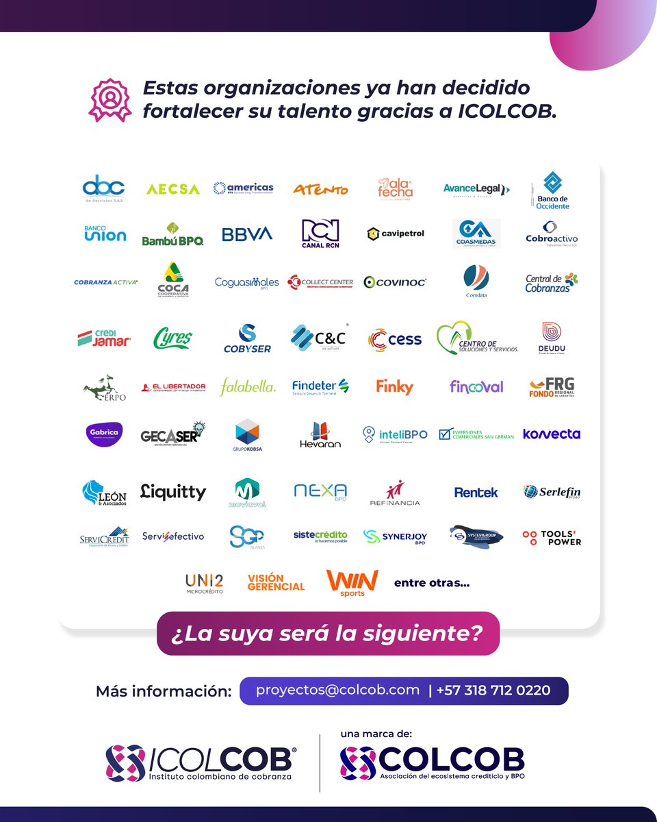 Colcob_Colombia's tweet photo. #ICOLCOB | Fortalecer el talento es fortalecer la capacidad de una organización para crecer y afrontar nuevos desafíos. Conozca nuestros programas de formación a la medida.
📩 proyectos@colcob.com

📲 318 712 0220
#FormacionEmpresarial #COLCOB https://t.co/og0yeqXkl4