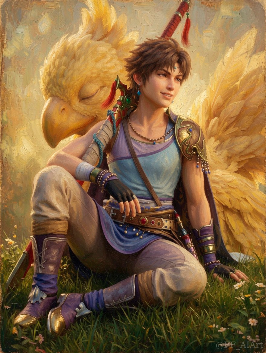 FF_AIArt's tweet photo. No map. No plan. Just Bartz, Boko, and the open road.

#FFV #FF5 #Bartz #Boko https://t.co/Wev9kdZROU