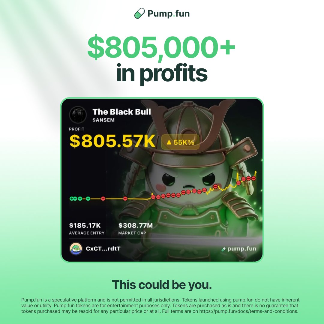 Pumpfun's tweet photo. One coin. $805K profit.

Download Pump Fun. 👇