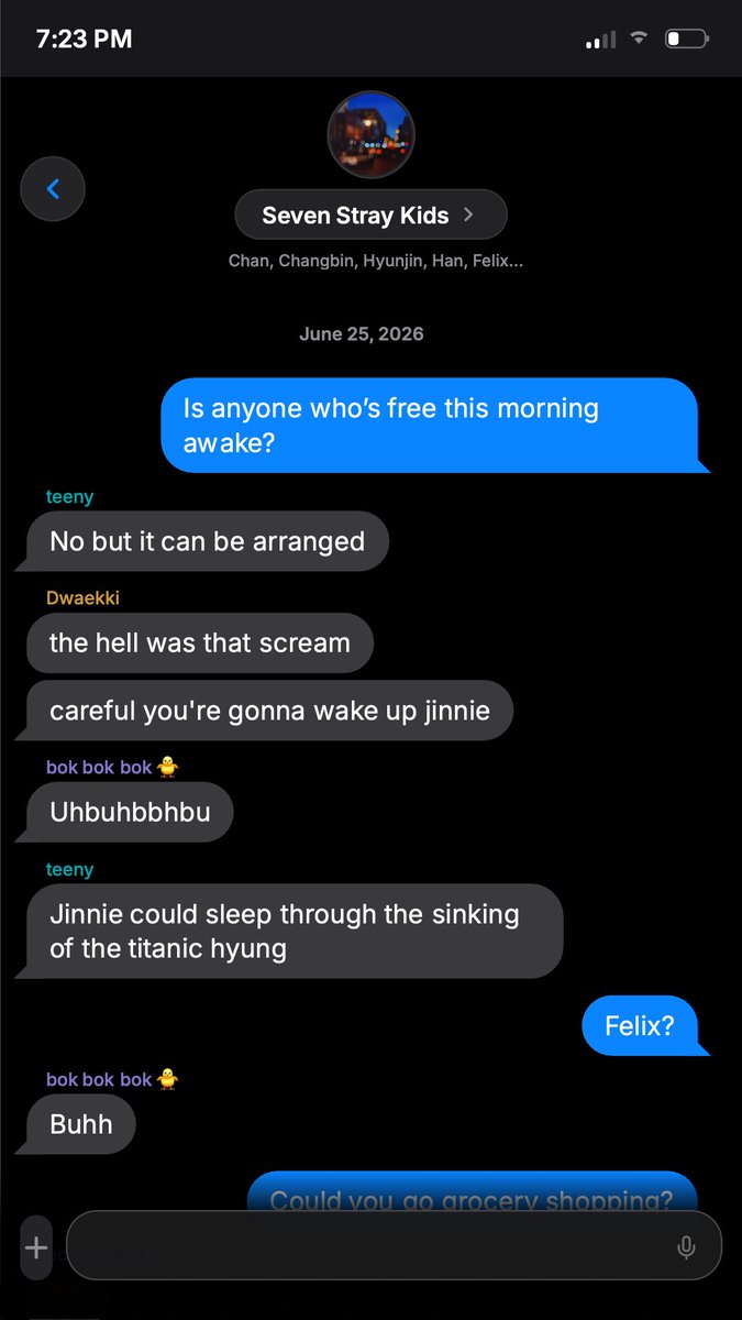 deepcoraldragon's tweet photo. I've started making group chat mockups for my new skz fanfic, and I'm having entirely too much fun 😭 https://t.co/m1IBOfESCm