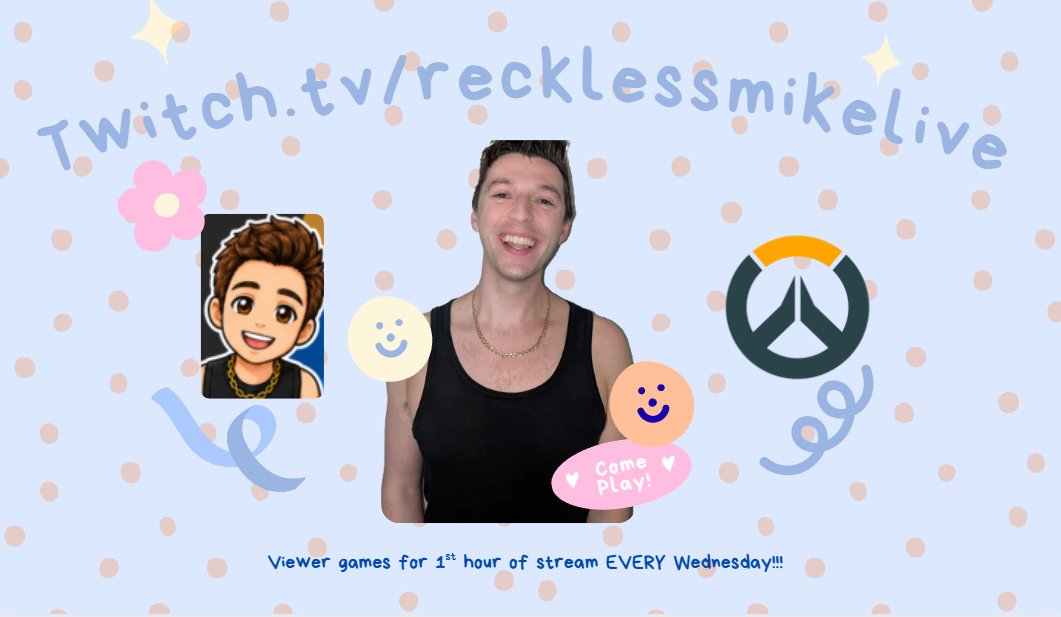 RecklessmikeTV's tweet photo. Come hang out ! Viewer Games from 7pm-8pm EVERY Wednesday.
https://t.co/5dFSiLzJmh
#overwatch #viewergames #community #twitch #tiltproof #positive #happy #haveaniceday https://t.co/YlBQoHNYyJ