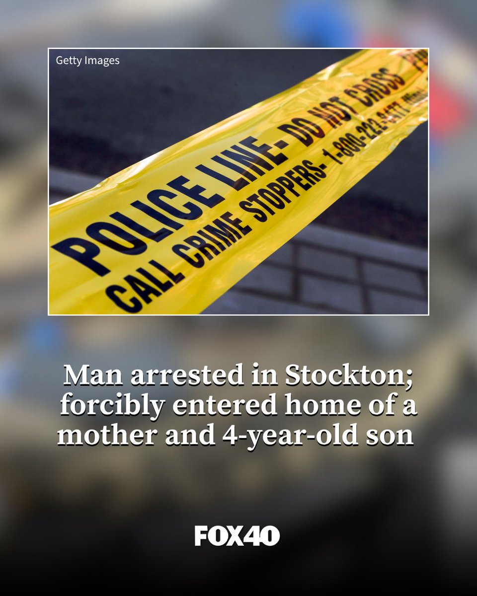 FOX40's tweet photo. A man was arrested in Stockton early Wednesday morning and faces charges including child cruelty and terrorist threats, after he forcibly entered the home of a mother and her son.

Read the latest: https://t.co/PgL2d7u3Pd https://t.co/snXxd5cM9k