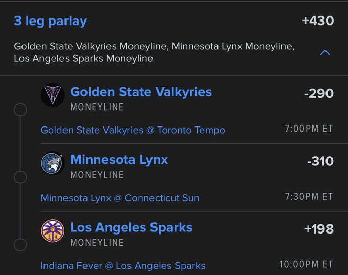LadySyndicate1's tweet photo. Wnba ML Parlay

Good Luck If Tailing🍀 https://t.co/kMNcAXhQs5