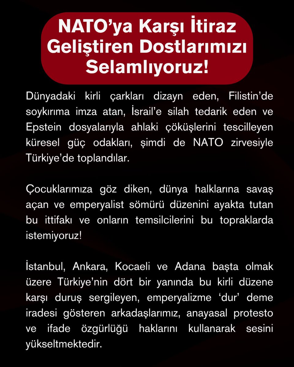 kimhareketi's tweet photo. NATO'ya Karşı İtiraz Geliştiren Dostlarımızı Selamlıyoruz!

NATO Zirvesine karşı fikirlerini özgürce ifade etmeye çalışan arkadaşlarımız hukuksuzca gözaltına alındı. Bu hukuksuzluğu kabul etmiyoruz ve arkadaşlarımızın ortaya koyduğu iradeyi selamlıyoruz! https://t.co/kLk9vKnxq0