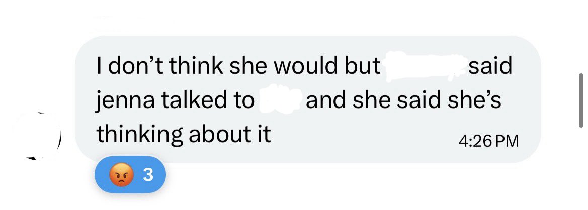 xAnonymous_Anon's tweet photo. Got permission from the person who is in contact with someone close to the situation who told me this that I can post this. Just so you know, I’m not lying and never was. Start making noise. Otherwise, Jenna is going to throw away her entire career for a loser. https://t.co/tcYtCk6XQc