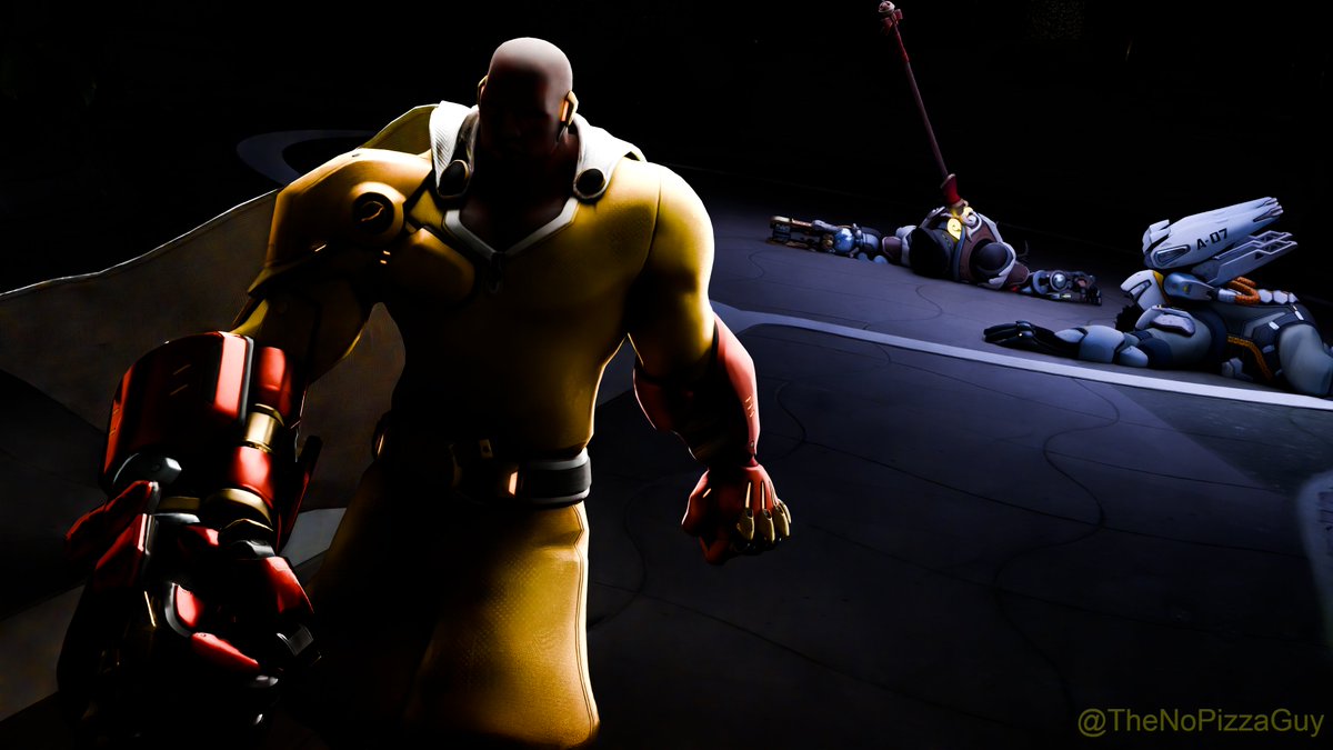 TheNoPizzaGuy's tweet photo. My first Blender Render, based on the Saitama vs Boros fight. Hardest part for me was adjusting the rim lighting for doomfist. https://t.co/N37WVvclQK