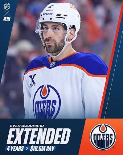 TopTierPucks's tweet photo. It’s been a year since Evan Bouchard was extended at $10.5M AAV for 4 years 

Looking at other contacts, I think it’s fair to say this has aged as one of the best deals in the league for Edmonton https://t.co/OIGo2Vr0Yx