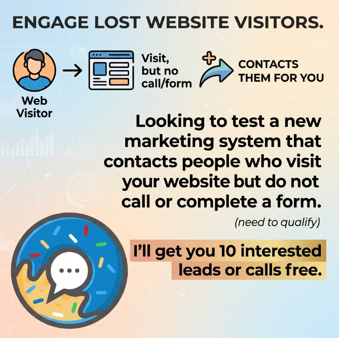 AiSprinkled's tweet photo. Most website visitors leave without calling or filling a form.

I’m testing a system that contacts those visitors and brings them back.

I’ll get you 10 calls and/or jobs free to get your opinion. To be considered, send an email to nick@aisprinkled.com . https://t.co/myXnpm8Ljf