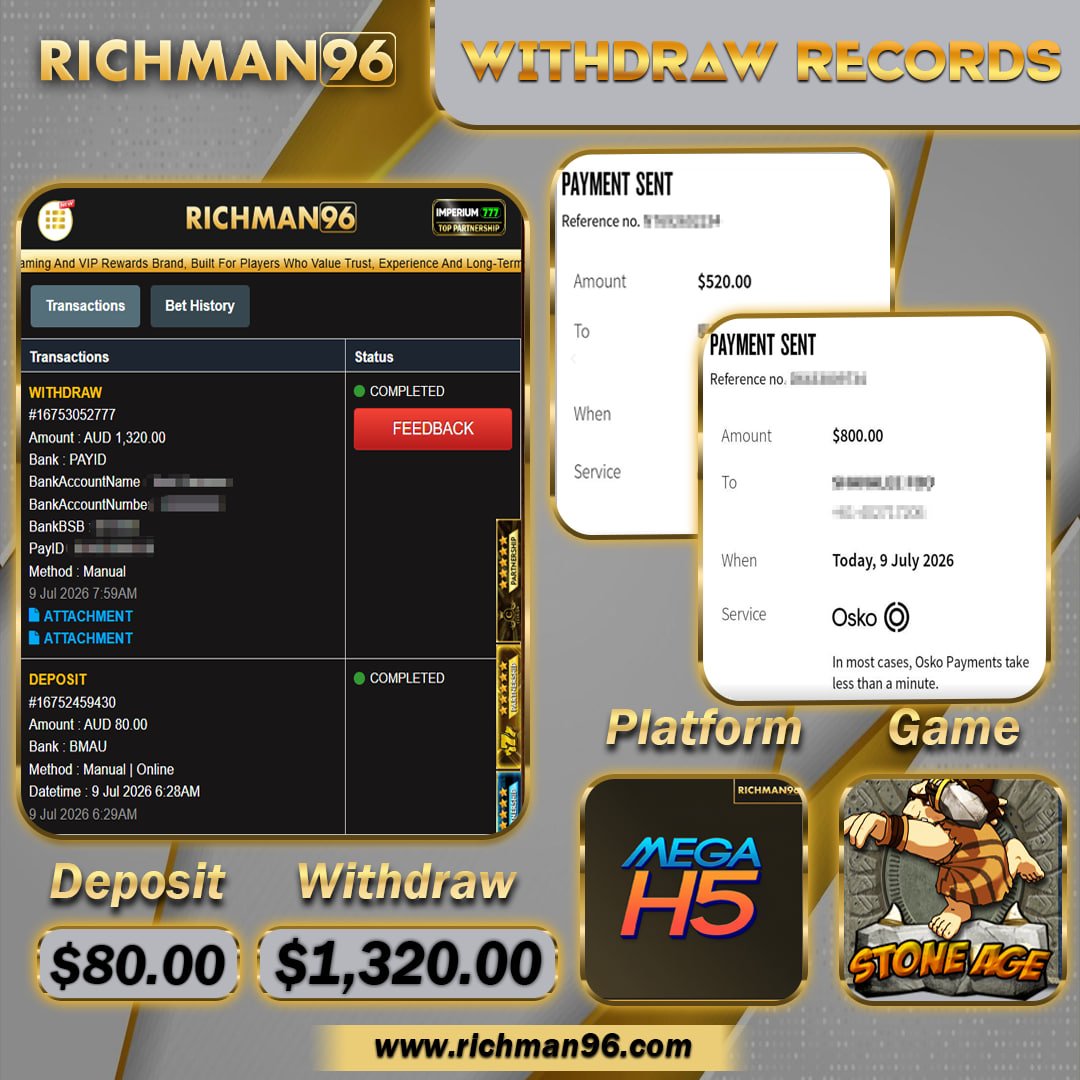 richman6663's tweet photo. ♠️ Congratulations To Our Dearly Menber Successful Withdraw ♠️
🎰PLATFORM: MEGAH5
🎮GMAE: STONE AGE
💵DEPOSIT: 80.00 AUD
💵WITHDRAW: $ 1,320.00 AUD
🌎 Domain :  https://t.co/e1axwpW6s7 https://t.co/NPQ9oWJ8Oh