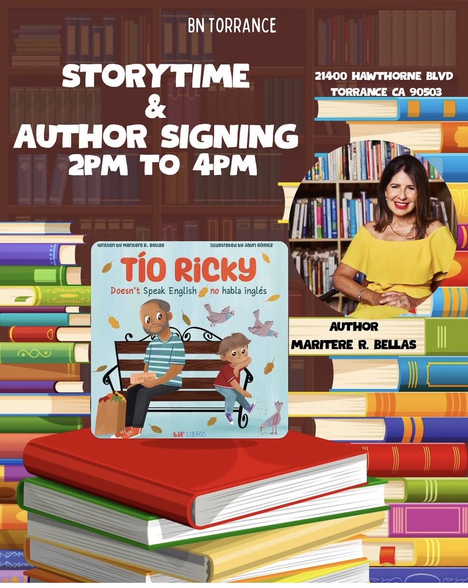 maritererbellas's tweet photo. Mi gente!! This coming Saturday I get to read my new book at Barnes and Noble in Torrance, a city in the South Bay area of LA.

Excited to meet new bilingual familias!
Sat, July 11
2pm
 Thanks for sharing!

#TíoRickyBilingualBook #TíoRickyBookTour #BilingualParenting #authorlife https://t.co/QZaaQbkf1I
