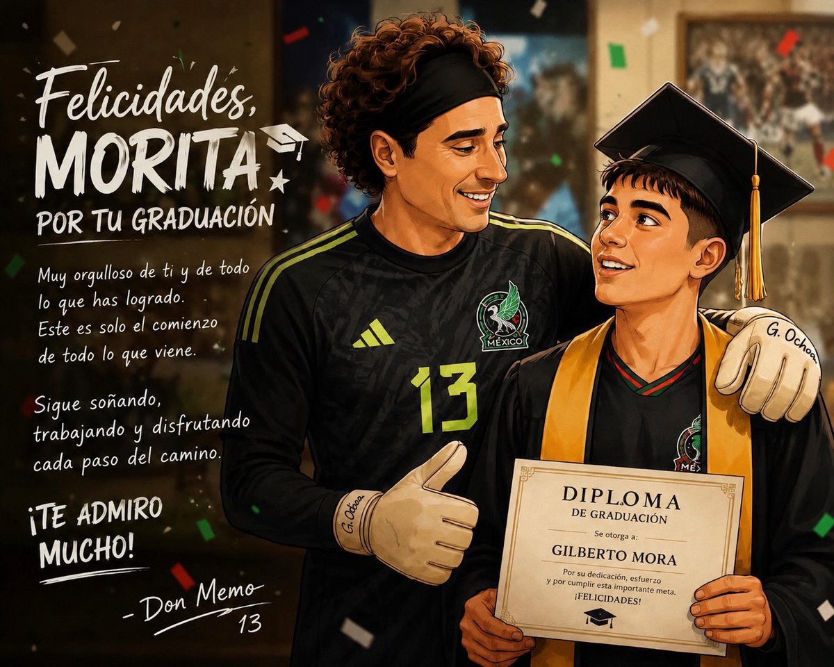 tudimebeto's tweet photo. La imagen que subió Guillermo Ochoa para felicitar a Gilberto Mora por su graduación de preparatoria, quiero llorar🥹❤️ https://t.co/LDCeN0Ync3