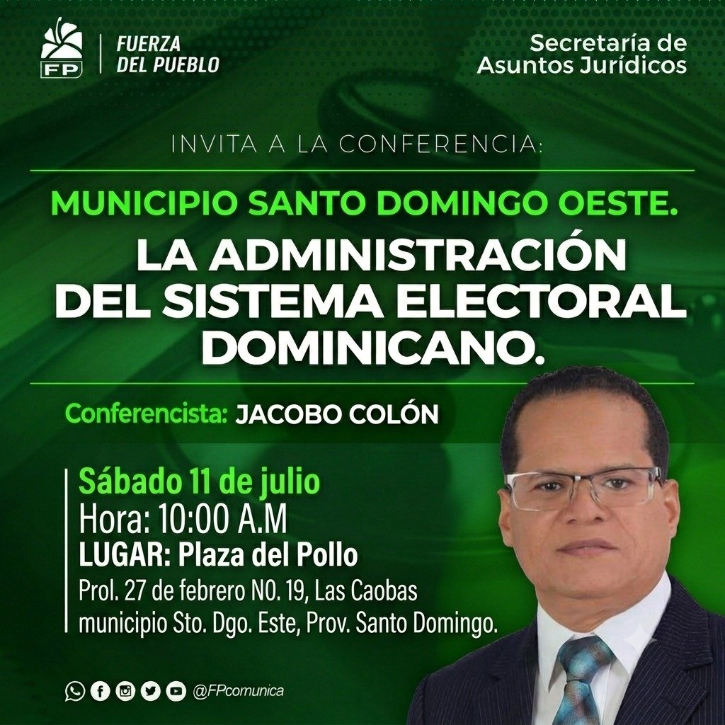 RaulMartinezM's tweet photo. El próximo sábado nuestra Secretaría de Asuntos Jurídicos sigue formando a l@s abogad@s de @FPcomunica en Derecho Electoral, esta vez en SANTO DOMINGO OESTE.

Contaremos en el rol de conferencista con nuestro distinguido amigo Jacobo Colón, jurista de exquisita formación. https://t.co/LbI67qulaI