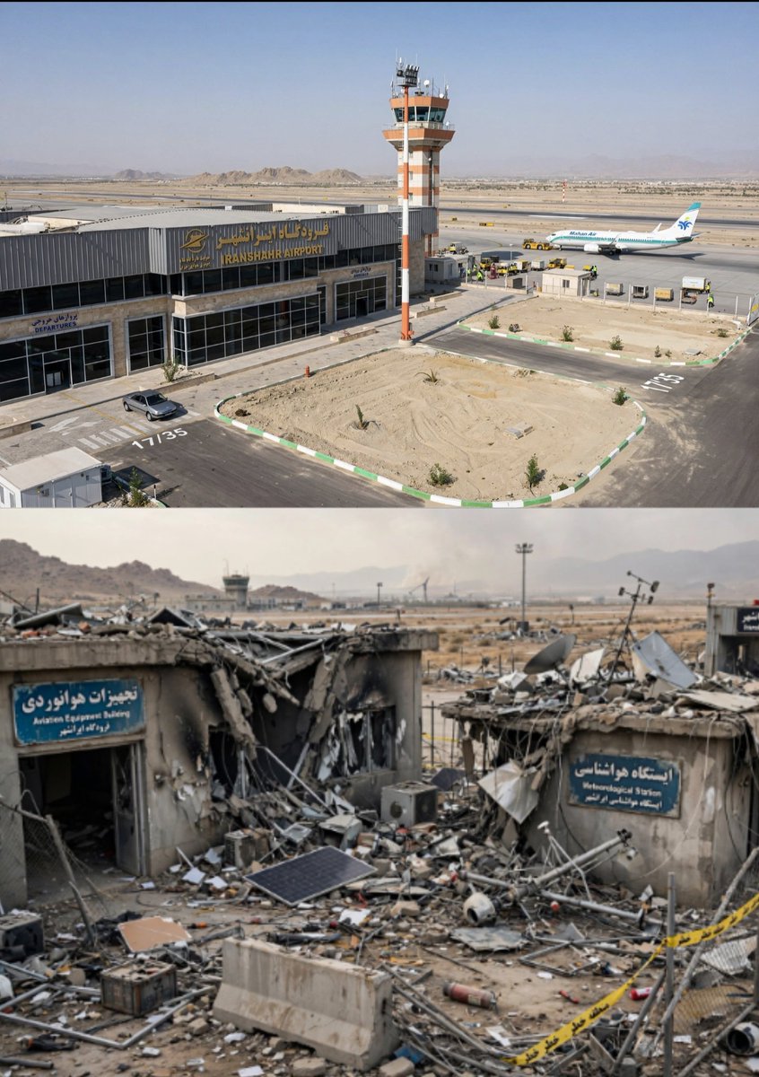 Chat_Channel6's tweet photo. حاكم #مدينة_إيرانشهر_الإيرانية:
تضرر مبنى تجهیزات الطيران ومحطة الأرصاد الجوية في مطار إيرانشهر نتيجة الهجمات الأمريكية. https://t.co/udBtENGIDH
